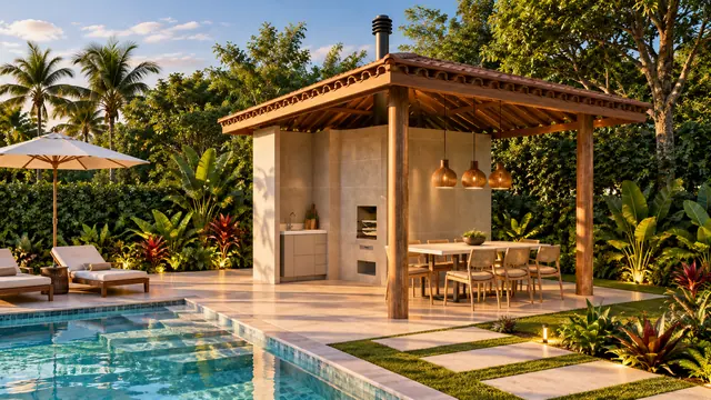 Área gourmet coberta do clube, ao lado da piscina